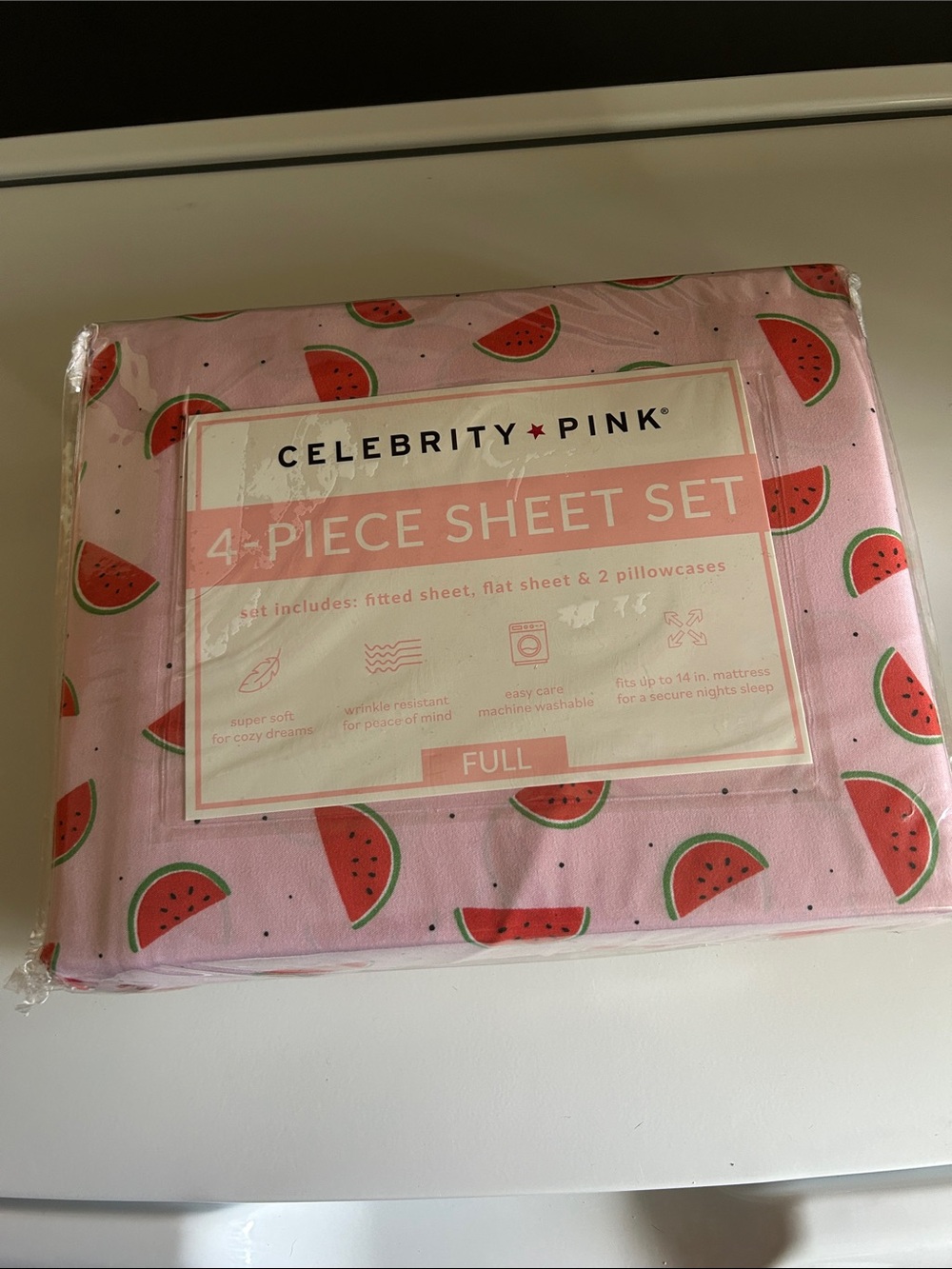 Celebrity Pink Pink Watermelon Print 4-Piece Sheet Set